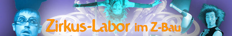 Zirkuslabor Zirkuslabor: Drei Akrobaten im Portrait vor bewegtem Hintergrund